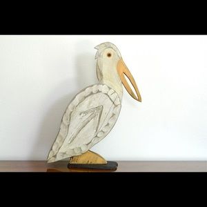 Pelican Wood Figurine Statue Beach Coastal Sea Bird Nautical Decor